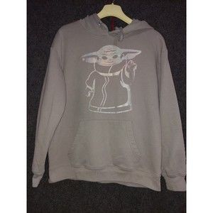 Star Wars Baby Yoda Hoodie Size Medium with writing on the sleeve and hood